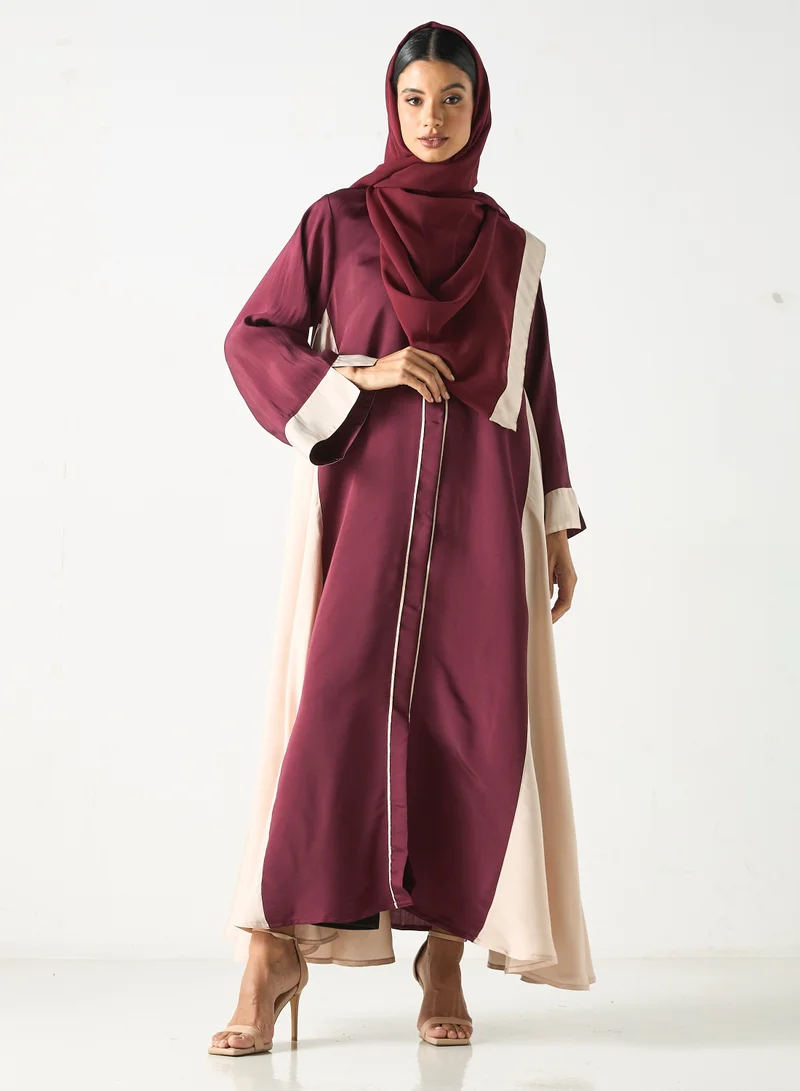 Hadiyath Al Madinah HM - Two Toned Flared Abaya  with Hijab