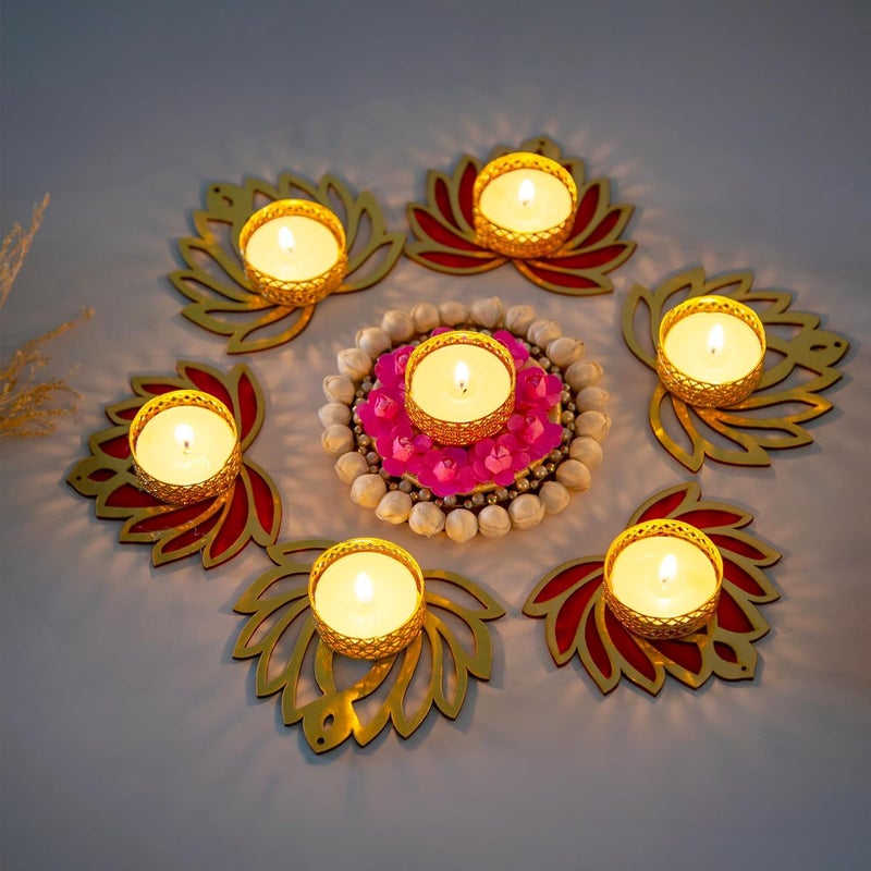HomeSquare HomeSquare Floral Lotus Tealight Candle Holders Reusable Rangoli with Tealight Candles  - Image 3