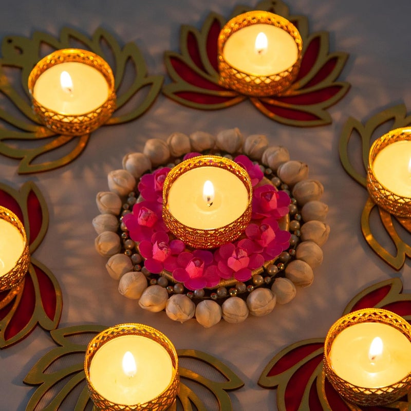 HomeSquare HomeSquare Floral Lotus Tealight Candle Holders Reusable Rangoli with Tealight Candles  - Image 1