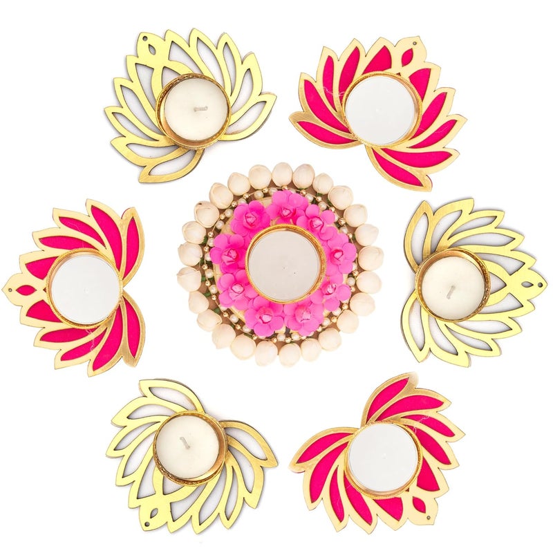 HomeSquare HomeSquare Floral Lotus Tealight Candle Holders Reusable Rangoli with Tealight Candles  - Image 5