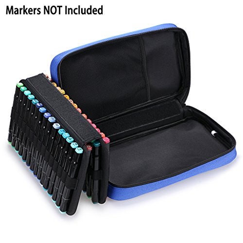 BTSKY Art Marker Carrying Case Lipstick Organizer-60 Slots Canvas Zippered Markers Storage for Prismacolor Touch Spectrum Noir Paint Sharpie Markers, Empty Wallet Only (Blue) - Image 4