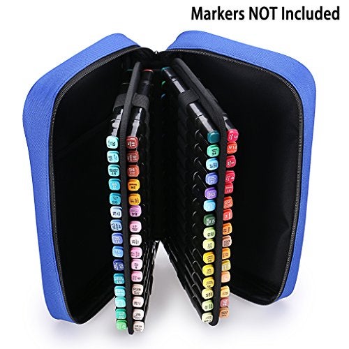 BTSKY Art Marker Carrying Case Lipstick Organizer-60 Slots Canvas Zippered Markers Storage for Prismacolor Touch Spectrum Noir Paint Sharpie Markers, Empty Wallet Only (Blue) - Image 5