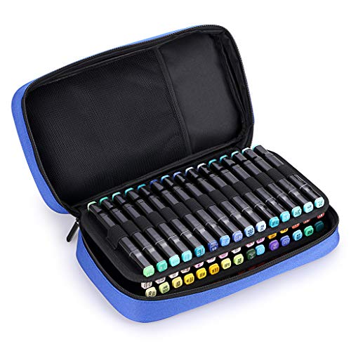 BTSKY Art Marker Carrying Case Lipstick Organizer-60 Slots Canvas Zippered Markers Storage for Prismacolor Touch Spectrum Noir Paint Sharpie Markers, Empty Wallet Only (Blue) - Image 1