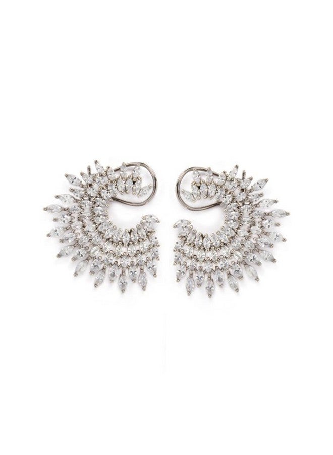 Rubans Trendy Silver Plated Handcrafted AD & Zircon Studded Designer Earrings for Women and Girls, Perfect for Festive & Wedding Occasions