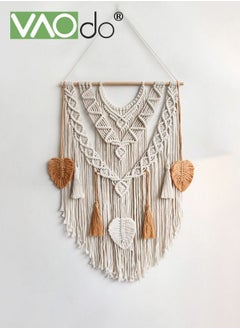 VAOdo Boho Macrame Wall Hanging Beige & Yellow Cotton Handmade Geometric Woven Tapestry with Tassel Ornament Vintage Bohemian Wall Art Decor for Bedroom Living Room Apartment Nursery  - Image 1