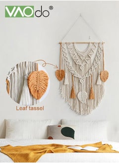 VAOdo Boho Macrame Wall Hanging Beige & Yellow Cotton Handmade Geometric Woven Tapestry with Tassel Ornament Vintage Bohemian Wall Art Decor for Bedroom Living Room Apartment Nursery  - Image 2
