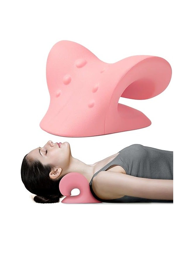 RESTCLOUD Neck and Shoulder Relaxer Cervical Traction Device Chiropractic Neck Stretcher Pillow for Cervical Spine Alignment Pink - Image 1