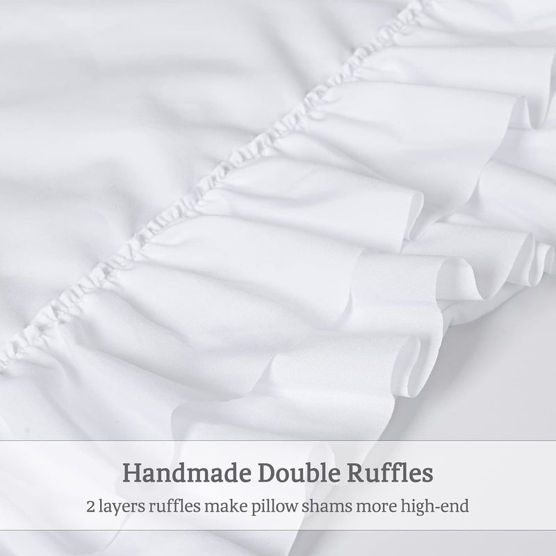 Hi -G HIG Pack of 2 Farmhouse Ruffle Pillow Shams, Standard Size White French Country Style Vintage Pillowcases with Handcraft Ruffle, Boho Frilly Pillow Shams for Bedroom, Microfiber, 20" X 26" (Emory) - Image 4