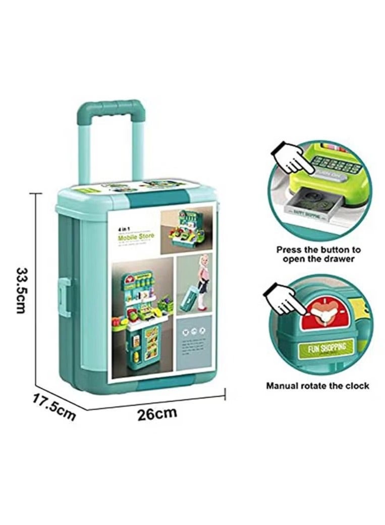 متجر 7 لعبة متجر تسوق للأطفال 4 في 1 – طاولة سوبرماركت تعليمية مع ماكينة كاشير وسلة خضار وفواكه وأدوات بيع – ألعاب محاكاة المتجر للبنات والأولاد – شكل شنطة - Image 3