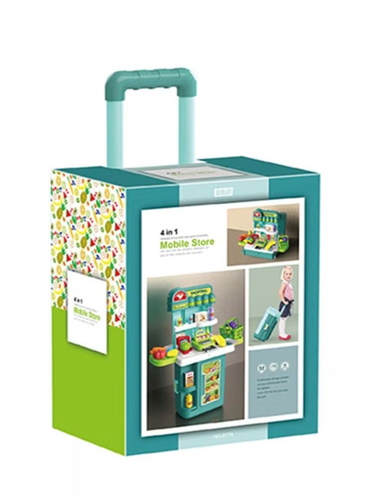 متجر 7 لعبة متجر تسوق للأطفال 4 في 1 – طاولة سوبرماركت تعليمية مع ماكينة كاشير وسلة خضار وفواكه وأدوات بيع – ألعاب محاكاة المتجر للبنات والأولاد – شكل شنطة - Image 5