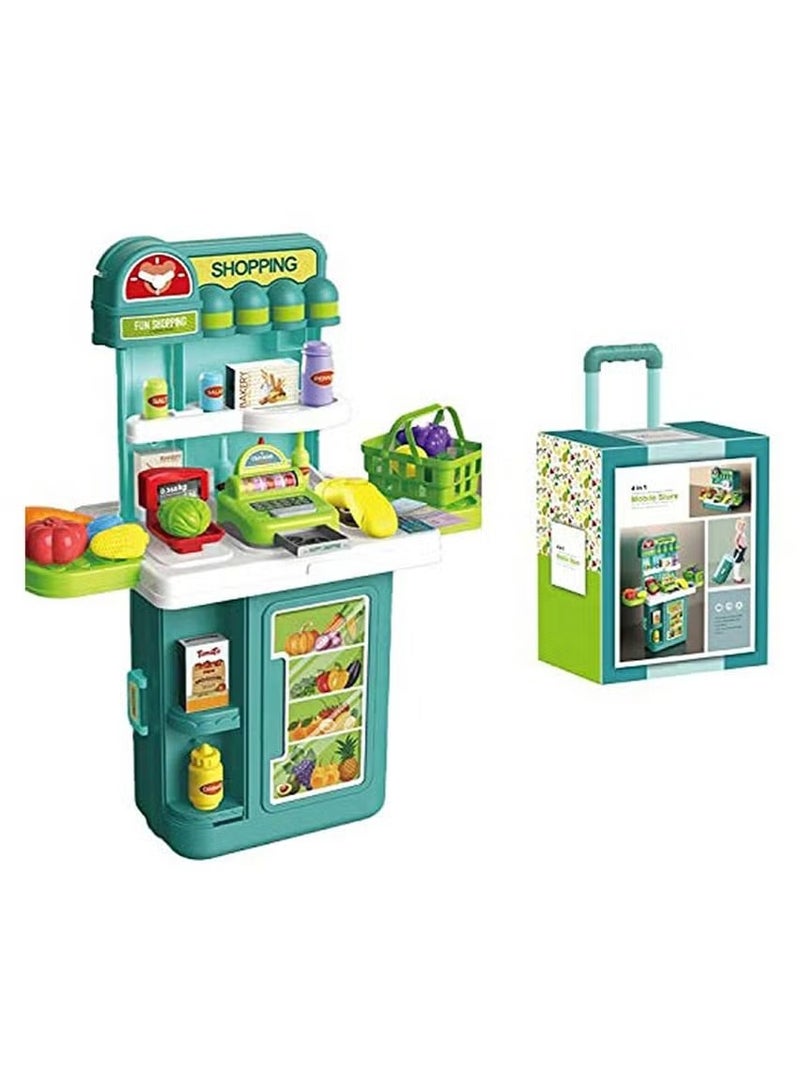 متجر 7 لعبة متجر تسوق للأطفال 4 في 1 – طاولة سوبرماركت تعليمية مع ماكينة كاشير وسلة خضار وفواكه وأدوات بيع – ألعاب محاكاة المتجر للبنات والأولاد – شكل شنطة - Image 2