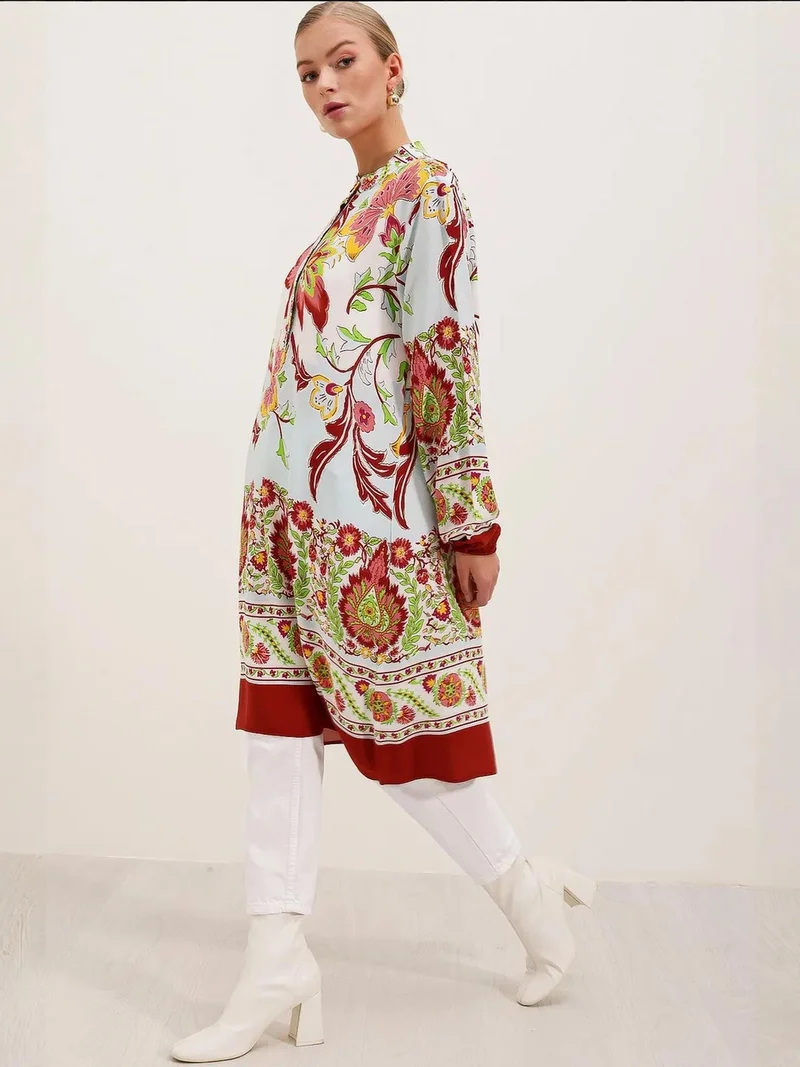 Big Dart Burgundy Red BDART Patterned Viscose Dress for Women | Best Price UAE