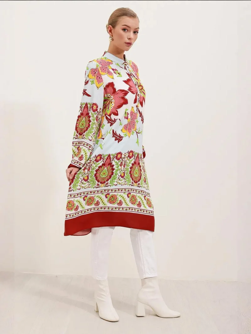 Big Dart Burgundy Red BDART Patterned Viscose Dress for Women | Best Price UAE