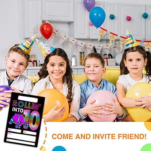DETIHO 4" x 6" Roller Skating 10th Birthday Party Invitation Cards With Envelopes - Rolling Into 10 - Retro Roller Skate Party Invitation - 20 Sets - E55 - Image 4