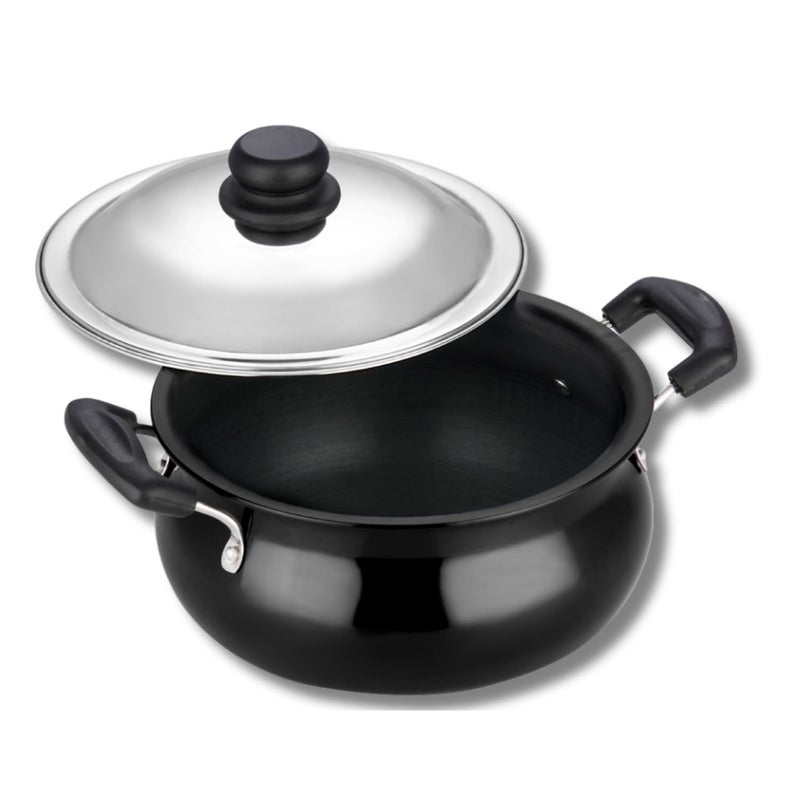 VINOD Vinod Black Pearl Hard Anodised Non Stick Handi with Lid - 2 Litre, Mini | 3.25mm | Biryani Pot | Metal Spoon Friendly | Gas Stove Compatible | 2 Year Warranty | Toxin Free - Black  - Image 1