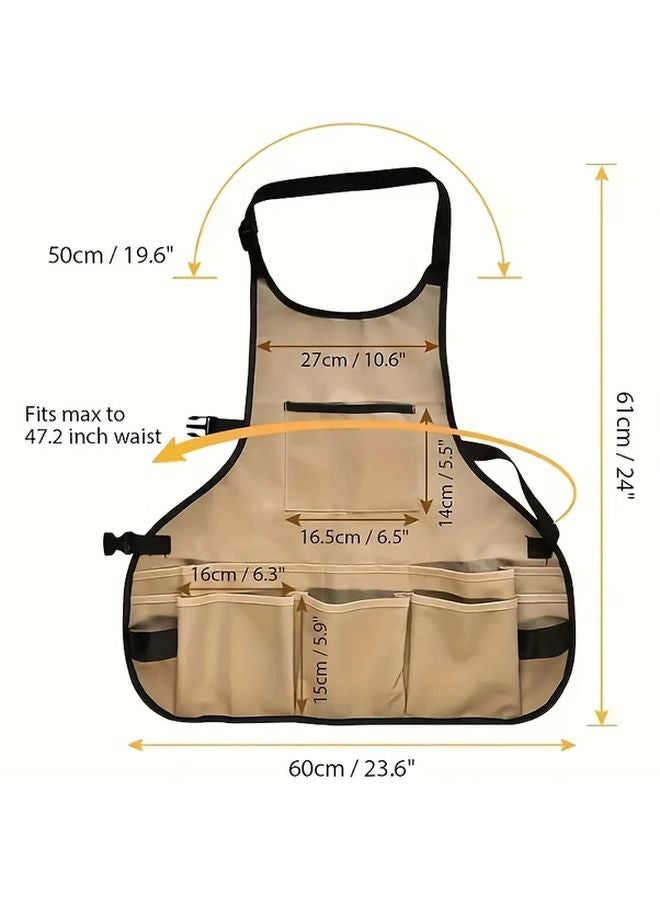 Khaki Adjustable Apron With Multiple Pockets For Work And Hobbies - Image 3