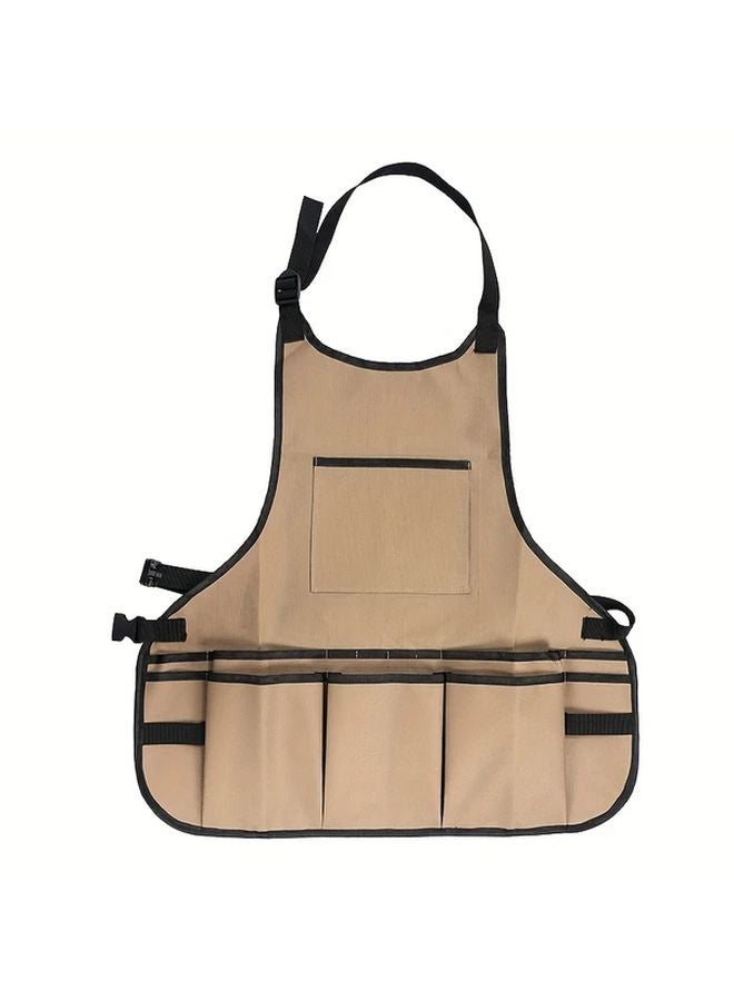 Khaki Adjustable Apron With Multiple Pockets For Work And Hobbies - Image 1