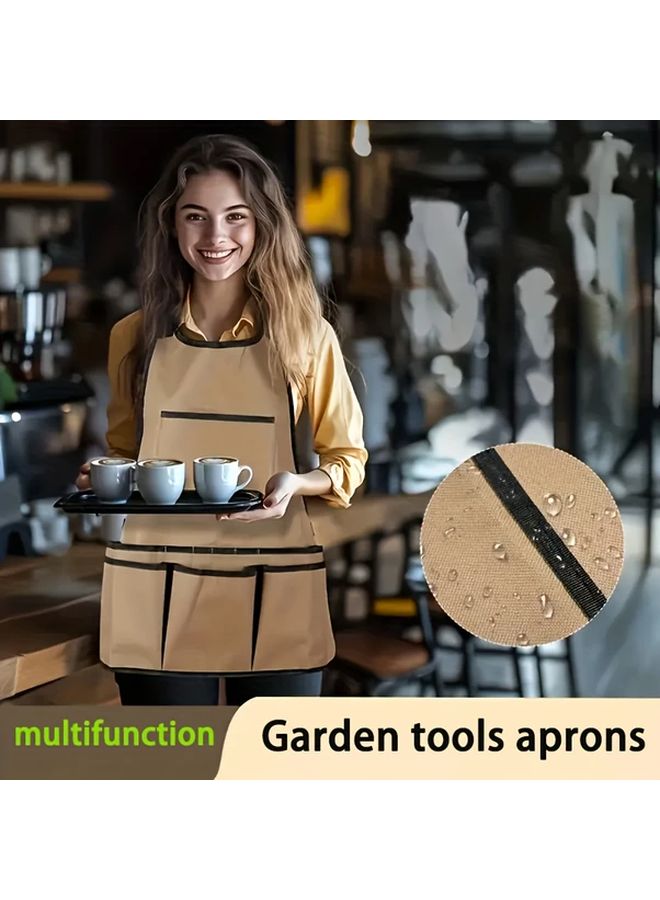 Khaki Adjustable Apron With Multiple Pockets For Work And Hobbies - Image 4