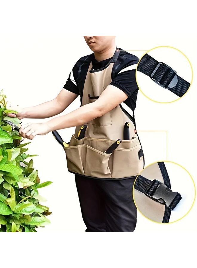 Khaki Adjustable Apron With Multiple Pockets For Work And Hobbies - Image 5