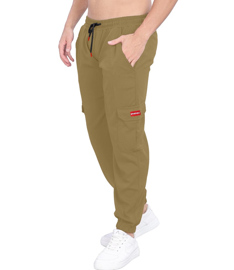 SHODOX® Men's Casual Regular Fit Cargo Trackpant with Drawstring, Elastic Bottom with Side Pockets (Pack of 1) Brown - Image 3