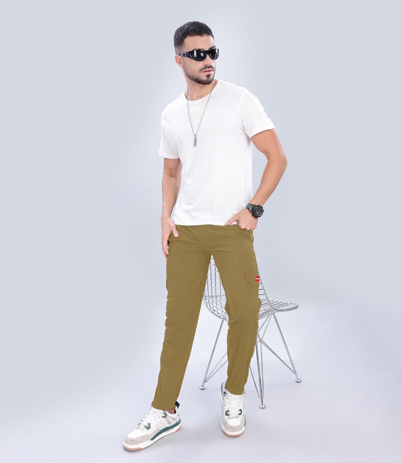 SHODOX® Men's Casual Regular Fit Cargo Trackpant with Drawstring, Elastic Bottom with Side Pockets (Pack of 1) Brown - Image 4
