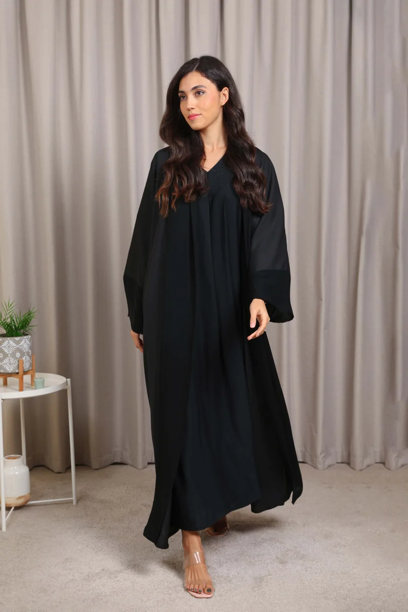 Nikias  Nikias Open Nida Abaya with Chiffon Front Panel for Women | Best Price UAE