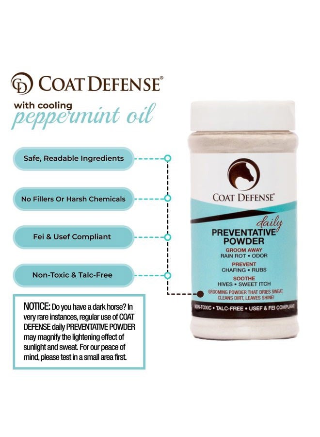 COAT DEFENSE بودرة وقائية يومية للدفاع عن المعطف للخيول - آمنة وفعالة لعلاج الحكة الحلوة، مشاكل الجلد، الخدوش، ومرض المطر - شامبو جاف للخيول، تركيبة 16 أونصة بمكونات طبيعية بالكامل - Image 3