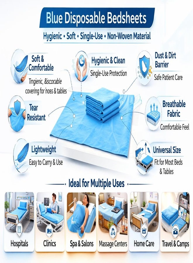 RXSHOPY Blue Double King Size Disposable Bed Sheets for Patients, Disposable Bed Cover Hospital I Single use Non Woven Bedsheets for Massage, Spa I 90 x 63 Inches, Pack of 5 - Image 5