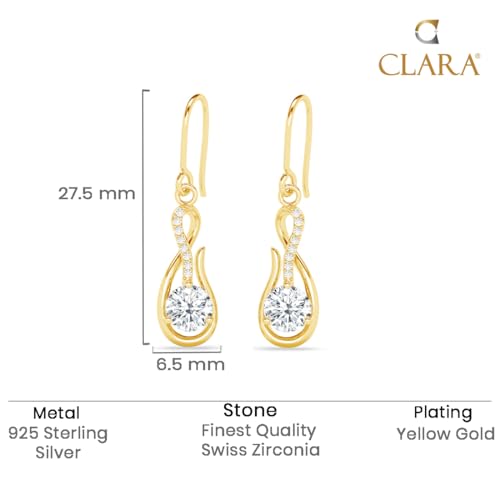 CLARA 925 Sterling Silver Ceci Solitaire Earrings | Gold Plated, Swiss Zirconia |Gift for Women and Girls - Image 3