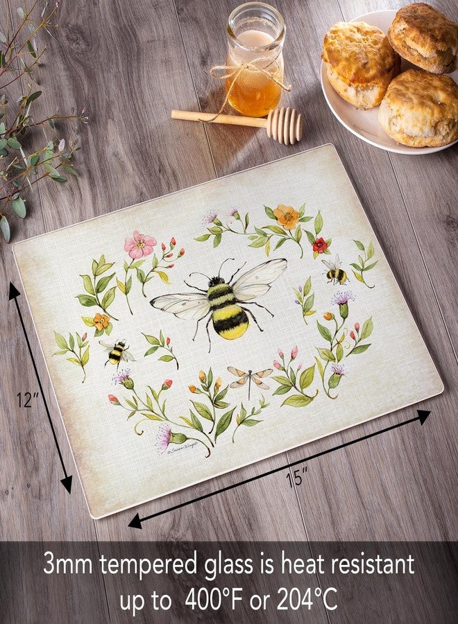 CounterArt Bee Wreath 3mm Tempered Glass Cutting Board 15” x 12” Manufactured in the USA Serving Board Charcuterie Board - Image 2