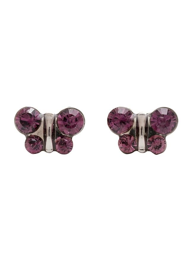 Studex February Amethyst Butterfly Shape Allergy-Free Stainless Steel Ear Studs - Image 1