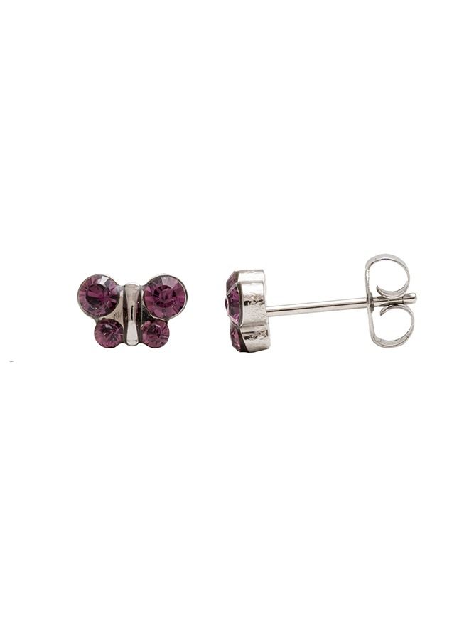 Studex February Amethyst Butterfly Shape Allergy-Free Stainless Steel Ear Studs - Image 3