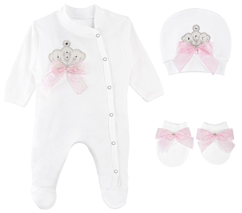 Lilax Baby Girl Jewels Crown Layette 3 Piece Gift Set 03 Months Pearl Crown