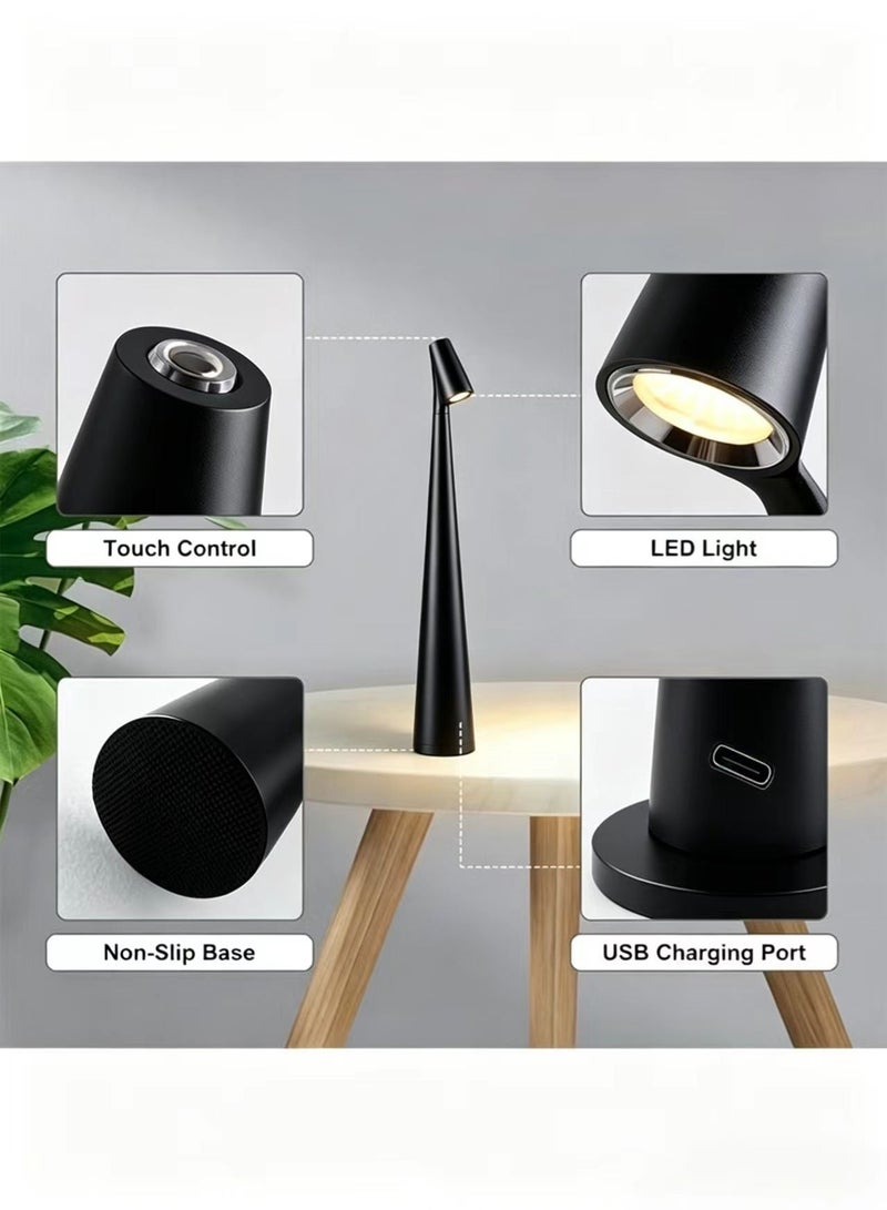 USB Rechargeable Touch LED Desk Lamp, 3-Level Brightness, Portable Night Light for Bedside & Dining (Black) - Image 4