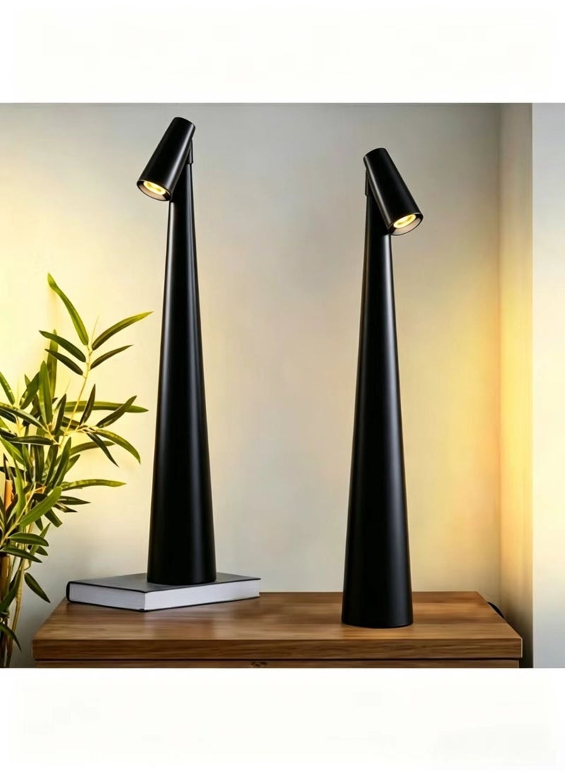 USB Rechargeable Touch LED Desk Lamp, 3-Level Brightness, Portable Night Light for Bedside & Dining (Black) - Image 1