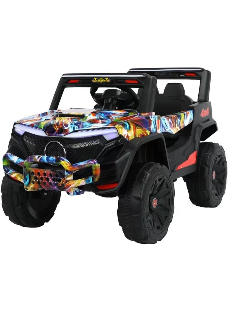Gold Mantis 12V Kids Electric Ride On Car 4x4 Jeep with Parental Remote Control, LED Lights, Music, USB, Double Motor Battery Powered Toy Car for Boys & Girls Multicolor - Image 1
