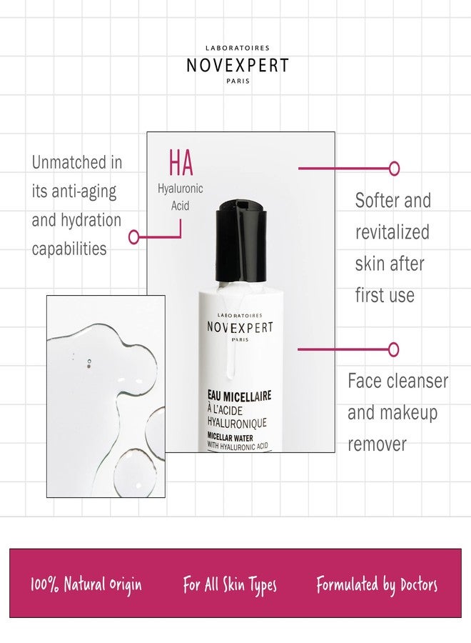 Novexpert Micellar Water Makeup Remover - Anti Aging Facial Cleanser for Women with Hyaluronic Acid - No Rinse Make Up Remover Liquid for All Skin Types - Hypoallergenic and Vegan - 6.7 oz - Image 2
