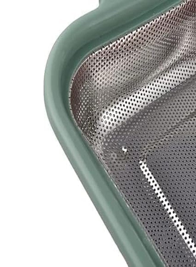 LOMESH Stainless Steel with Metal Strainer Basket Kitchen Food Drainer for Pasta Spaghetti Wash Rice Drain Veggies Fruits Rectangular Plastic Handle Colander Medium - Image 4