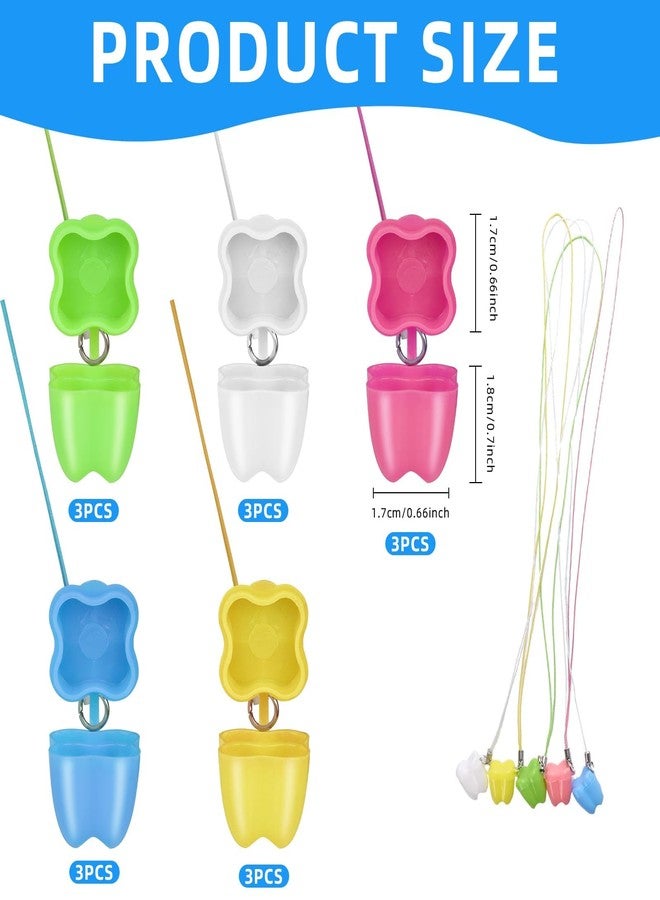 Asofelk 15PCS Bright-Color Toothes Necklaces for Losting Teeth for Kid, Plastic Tooth Saver Necklaces, Cute Tooth Saver for Kids/ Tooth Savers for Children, Toothes Treasure Chest, Lost Teeth Saver Necklace - Image 2