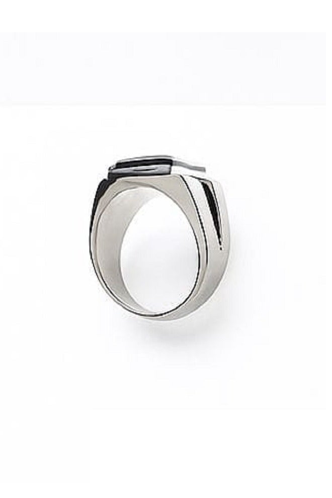 روماد خاتم فضي أنيق بحجر أسود مستطيل ونقوش عربية فاخرة على الجانبين. - Image 2