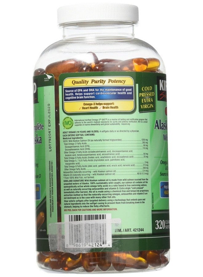 Kirkland Signature 100% Wild Alaskan Salmon Oil 90 EPA 110 DHA 1200mg - 320 Enteric Coated Softgels - Image 3