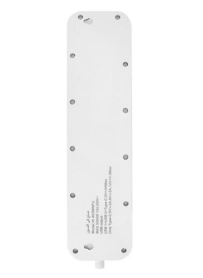 3 Way Power Extension Socket With 2 Usb A And 1 Usb C Ports 3 Mtr