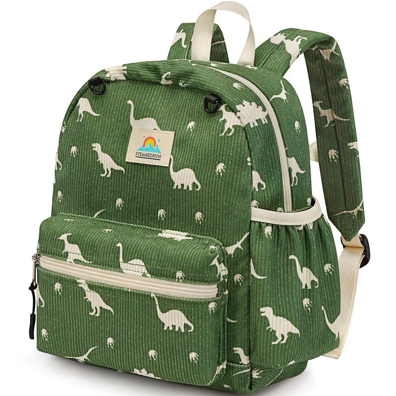 STEAMEDBUN Corduroy Toddler Backpack for Boys 2-4: Kids backpack for Boys Girls - 12 inch Preschool Kindergarten Backpacks - Dinosaur - Image 1