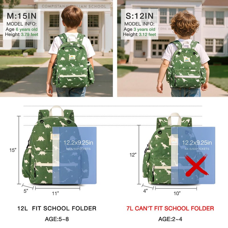 STEAMEDBUN Corduroy Toddler Backpack for Boys 2-4: Kids backpack for Boys Girls - 12 inch Preschool Kindergarten Backpacks - Dinosaur - Image 2