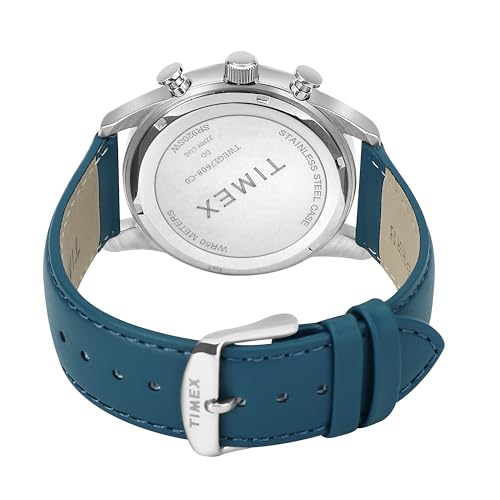 TIMEX ساعة تيمكس التناظرية للرجال مع قرص دائري أزرق وحزام جلدي أزرق مقاوم للماء - TWEG17608 - Image 4