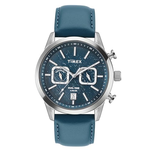 TIMEX ساعة تيمكس التناظرية للرجال مع قرص دائري أزرق وحزام جلدي أزرق مقاوم للماء - TWEG17608 - Image 1