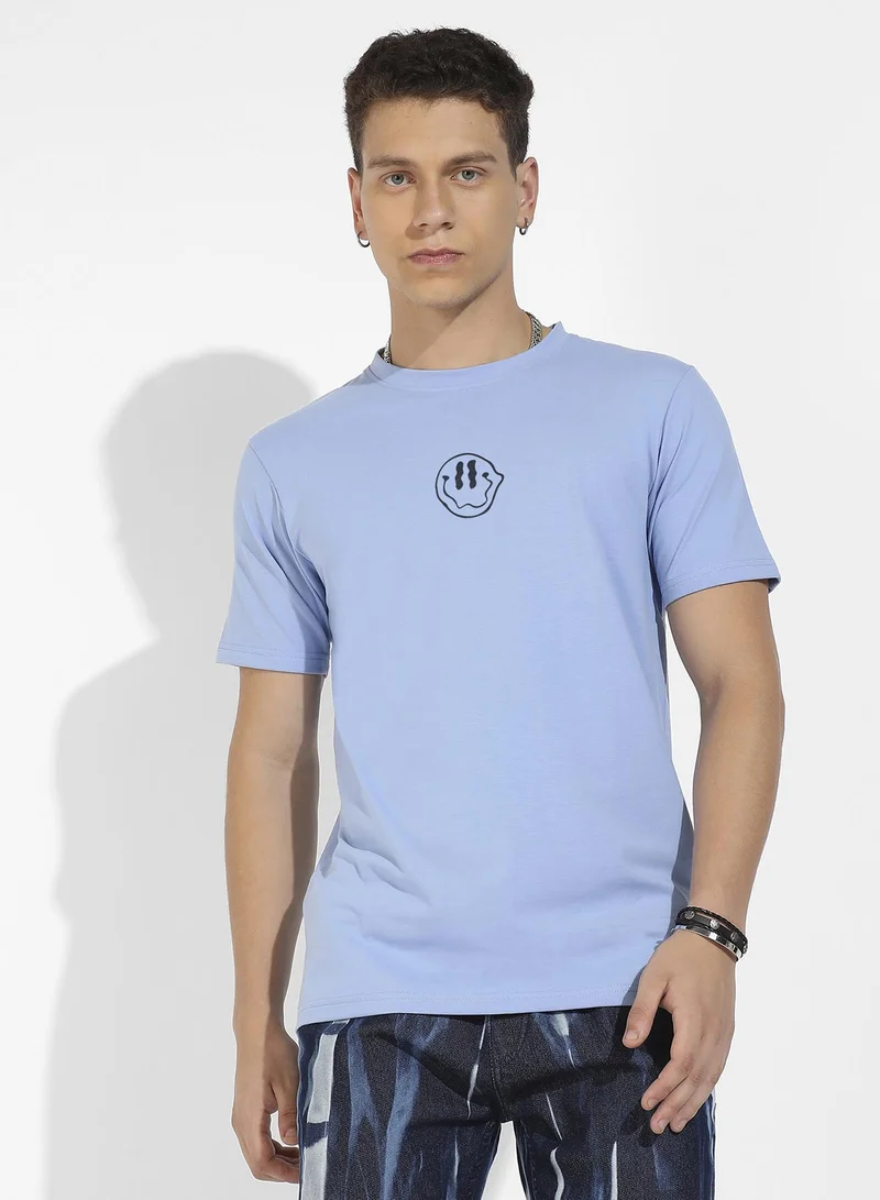 Campus Sutra Men's Icy Blue Basic Regular Fit T-Shirt