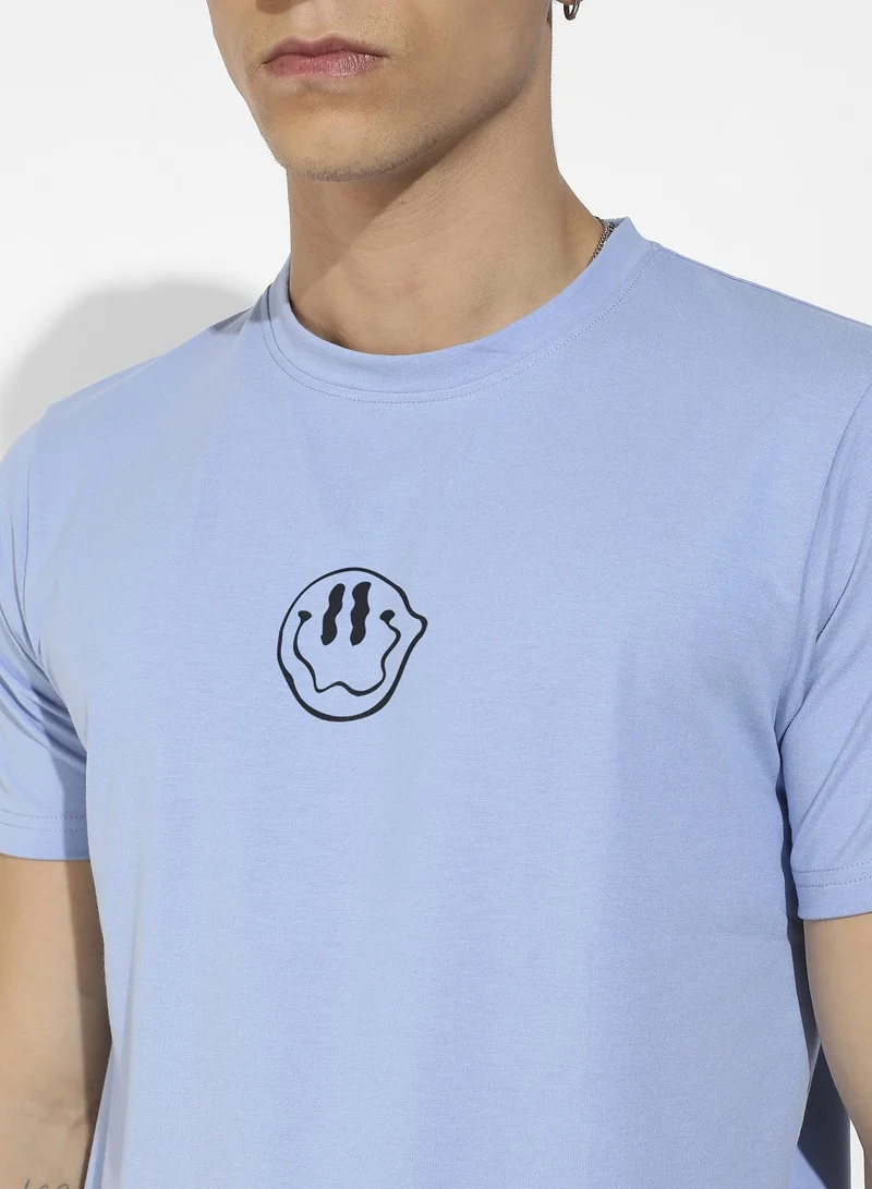 Campus Sutra Men's Icy Blue Basic Regular Fit T-Shirt