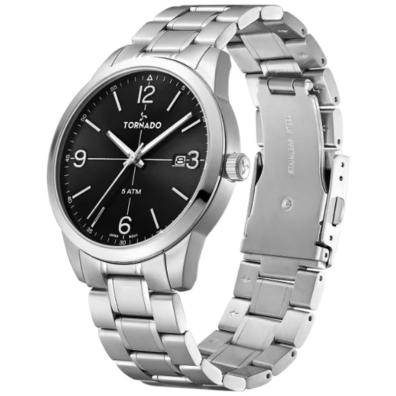 TORNADO Men's Stainless Steel Analog Watch T24007-SBSB - 42.5 mm