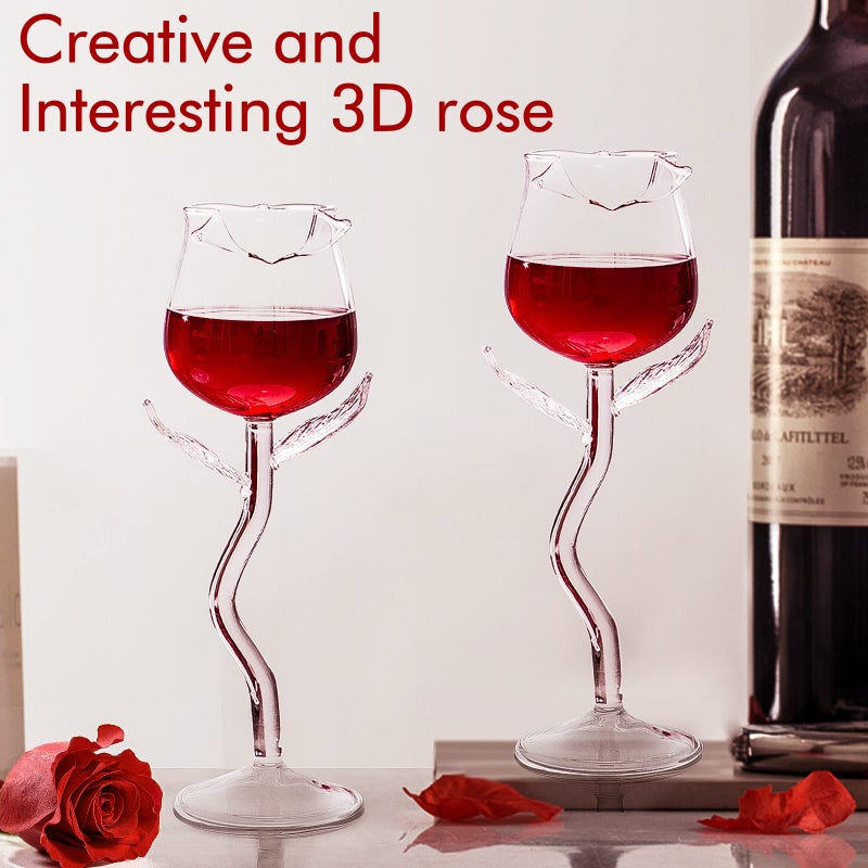 INFTYLE Rose Cocktail Glass Wine Goblet Glasses Flower Drinkware Set of 2, Crystal Champagne Flutes Classy Red Wine Glass, Ideal Gifts for Housewarming, Wedding, Birthday Celebrations - Image 4